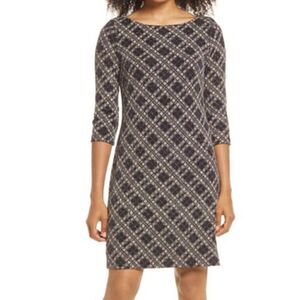 Vince Camuto Women's metallic sparkly black gold plaid stretch sheath dress 2